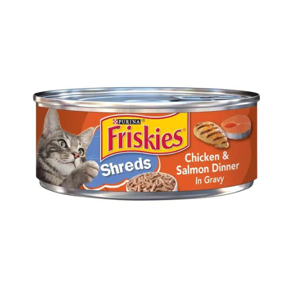 Friskies Shreds Chicken & Salmon Dinner In Gravy Friskies Shreds Chicken & Salmon Dinner In Gravy